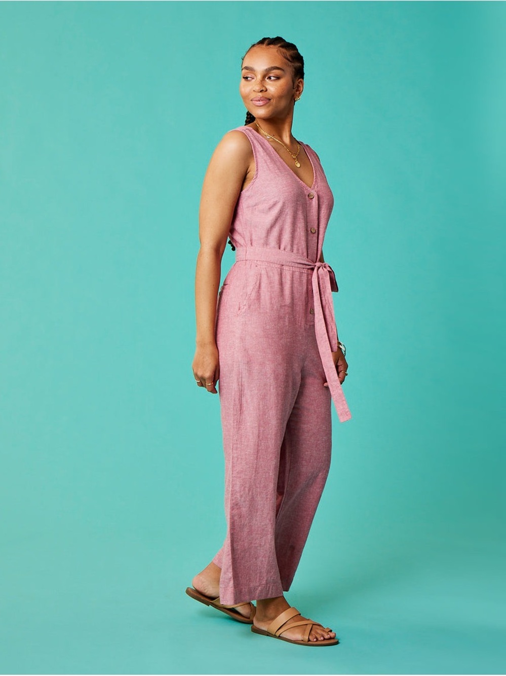 Carve Designs Bonfire Belted Jumpsuit Sz M Dark pink